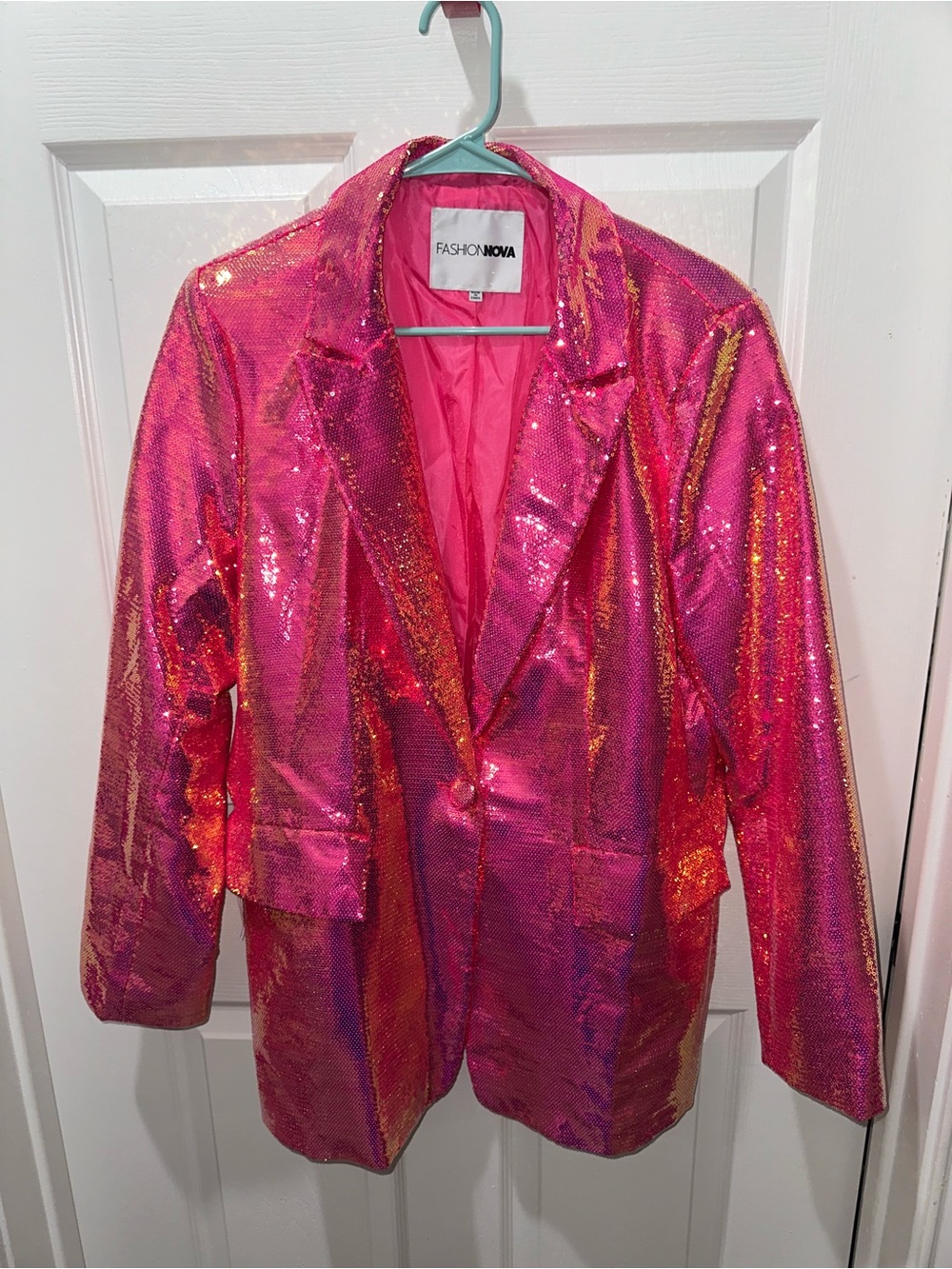 Fashion Nova Hot Pink Sequin Blazer 2x